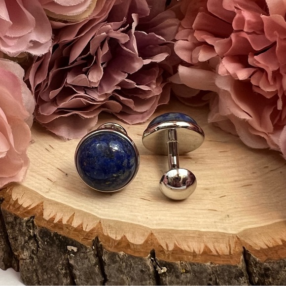 Elegant Round Blue Lapis Lazuli Cufflinks - Picture 10 of 17